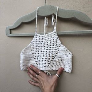 White crochet halter bralette